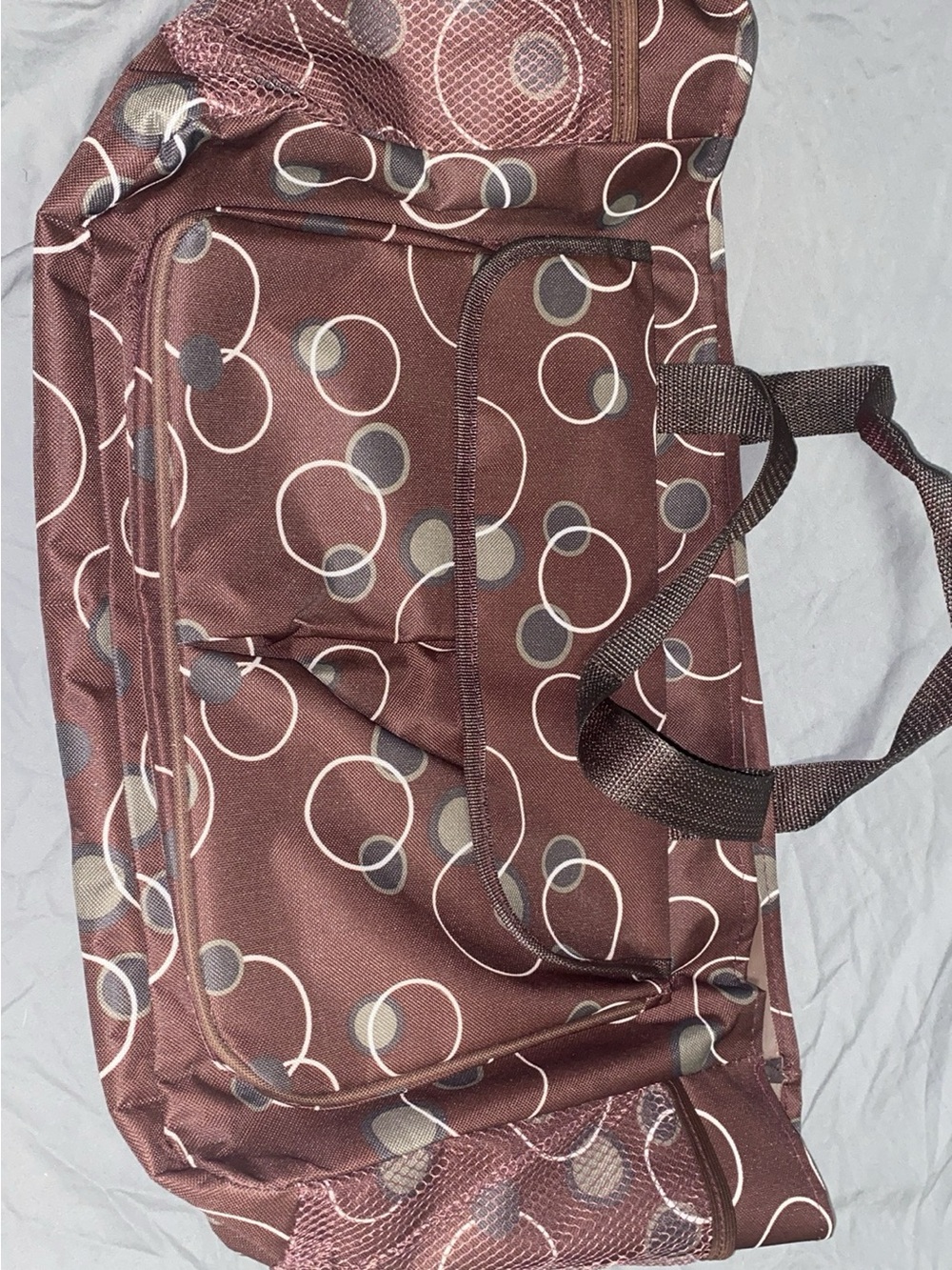 Classic Brown Circle-Print Tote Bag - Unbranded